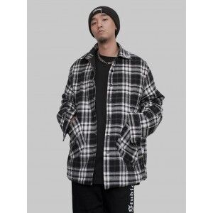 Flannel thickened cotton sandwiched winter leather Plaid cotton jacket men's high street hip hop tide brand cotton jacket ins